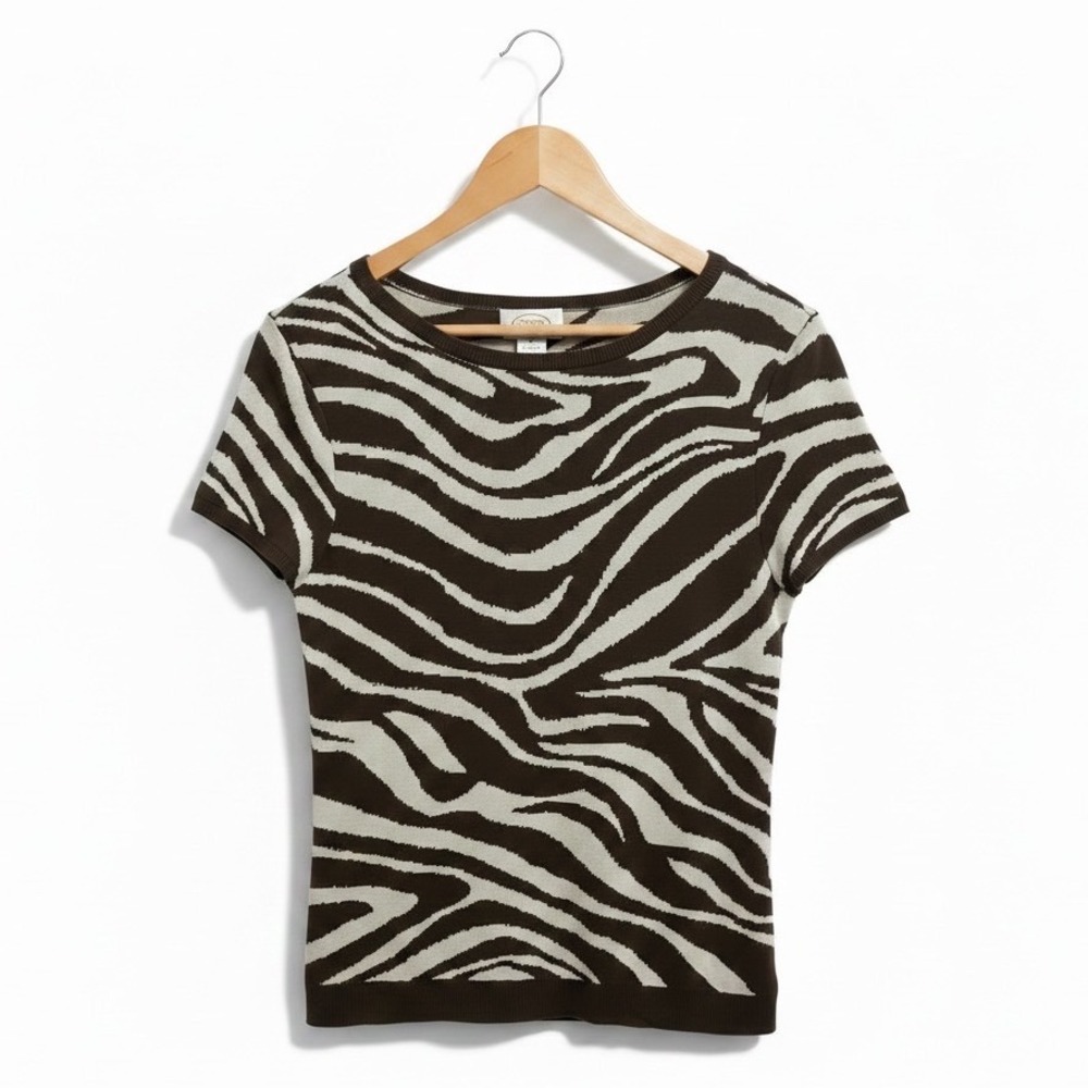 Talbots Silk Knit Top Brown Zebra Print Excellent Small Womens